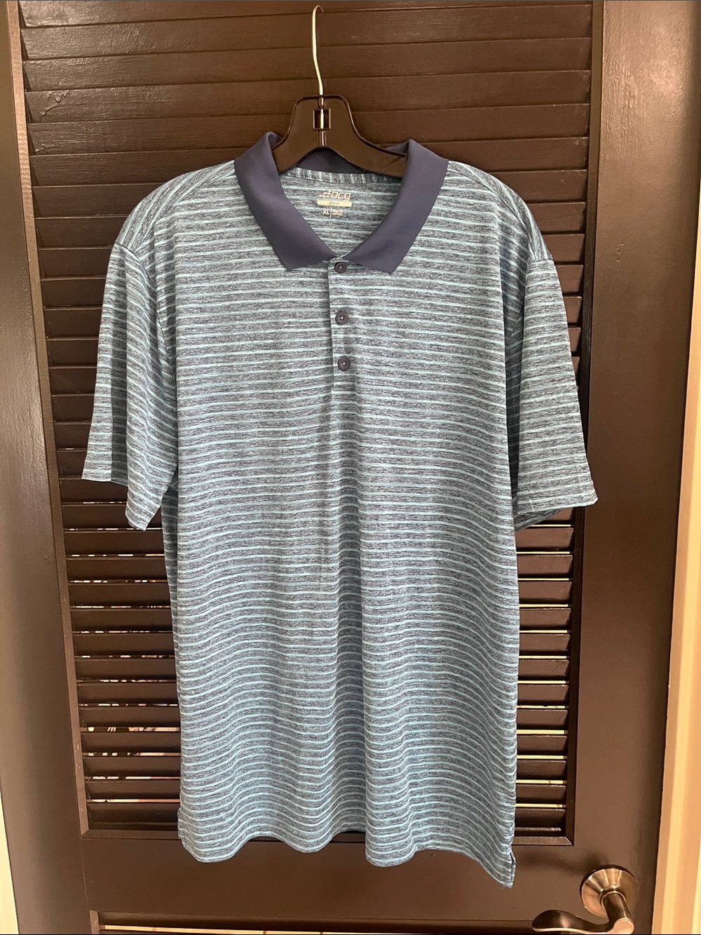 bcg Light Blue-Gray Striped Polo with Navy Collar